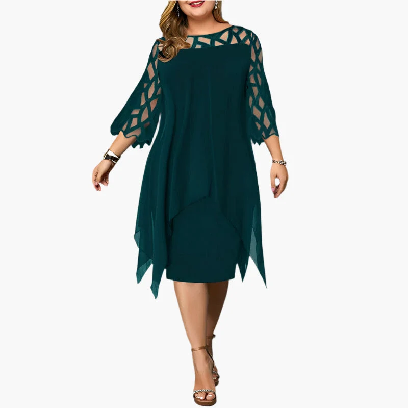Robe midi élégante grande taille pour femme, manches en dentelle, style chic soirée ou cérémonie - Imagen 6