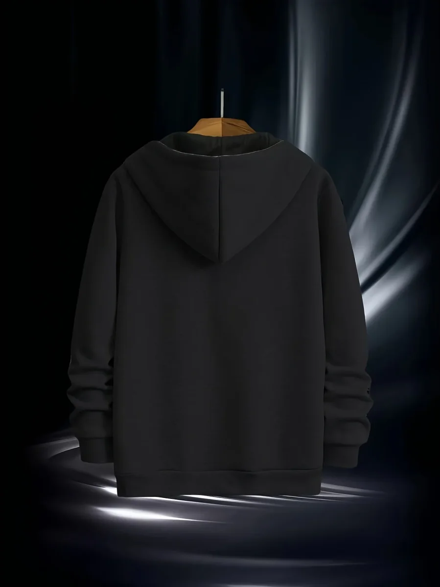 Sweat à Capuche Homme Zippé Asymétrique Couleur Unie avec Poche Kangourou - Imagen 6