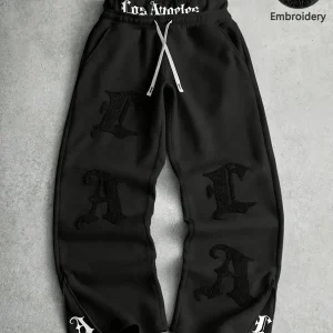 Pantalon de jogging ample brodé noir pour homme
