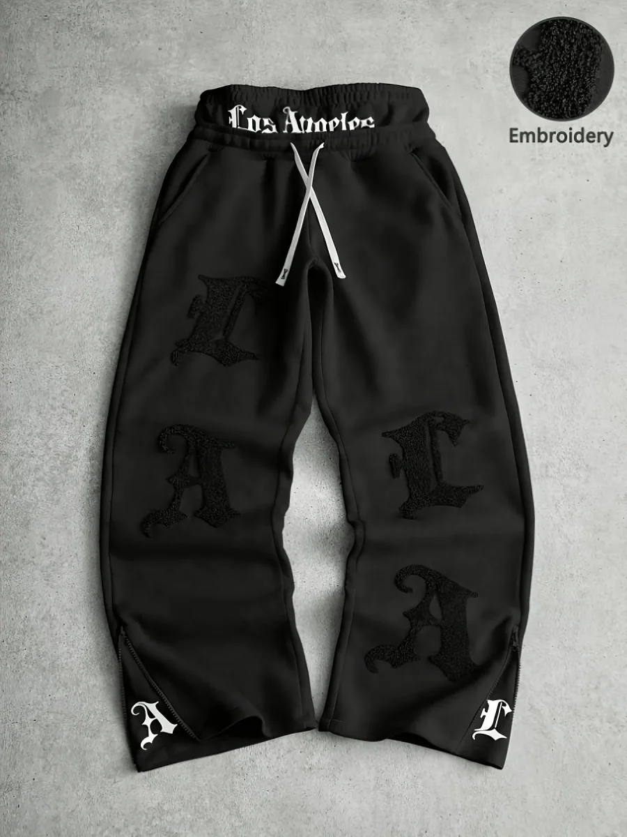 Pantalon de jogging ample brodé noir pour homme