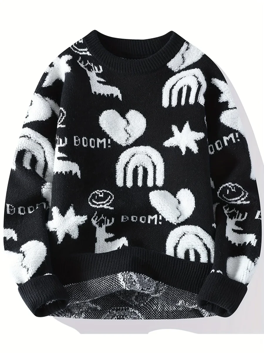 Pull tricoté col rond à motifs variés pour homme - Noir, Blanc ou Rouge - Imagen 4