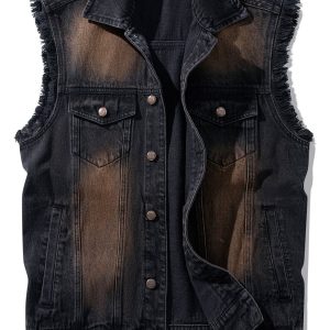 Gilet sans manches homme en jean délavé noir avec effet vieilli