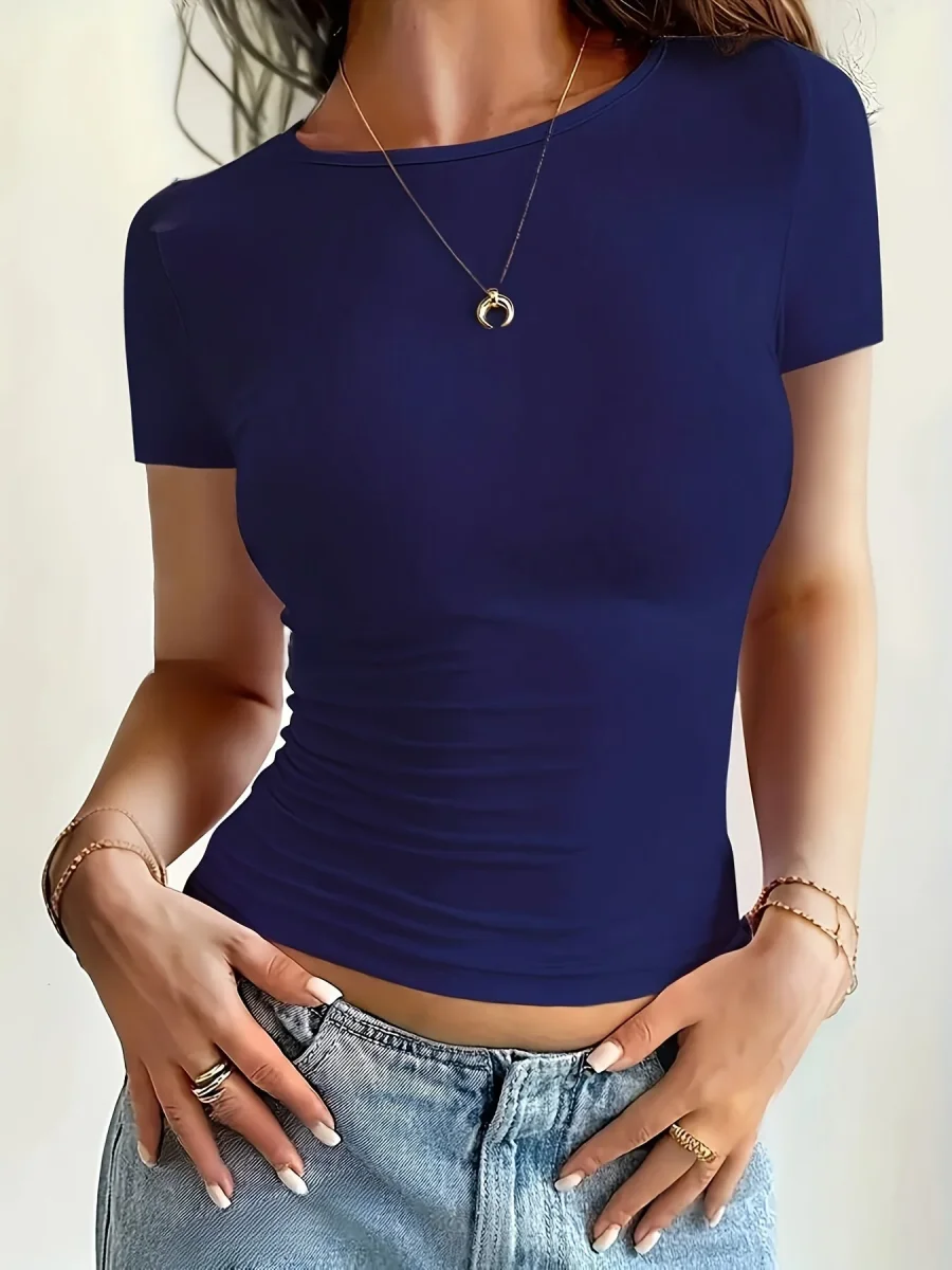 T-shirt femme manches courtes ajusté style casual chic pour toutes occasions - Imagen 4
