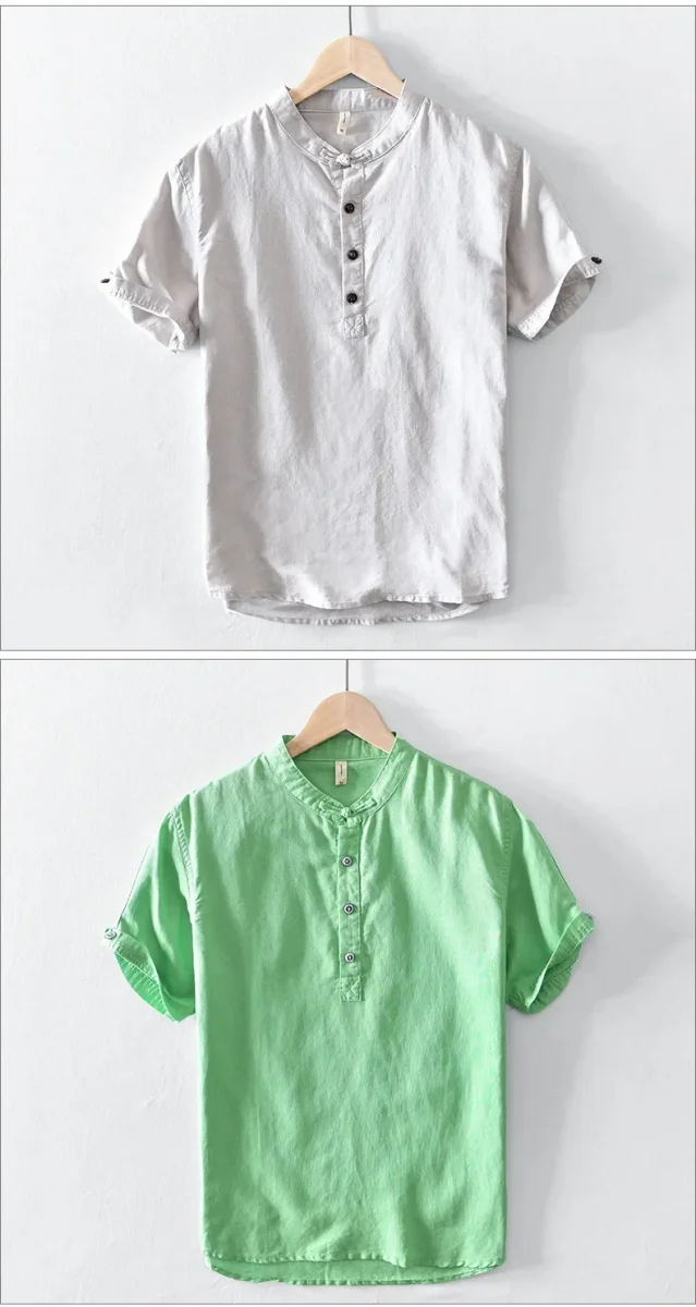 Camisa de algodón y lino de manga corta - Imagen 8