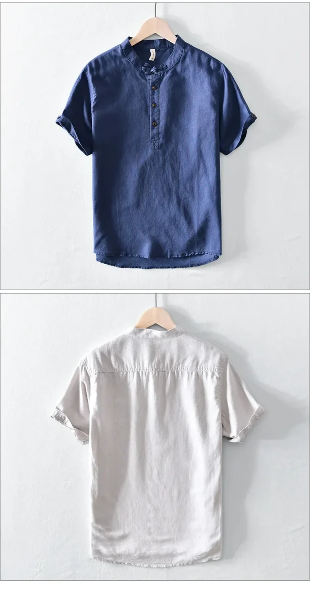 Camisa de algodón y lino de manga corta - Imagen 9