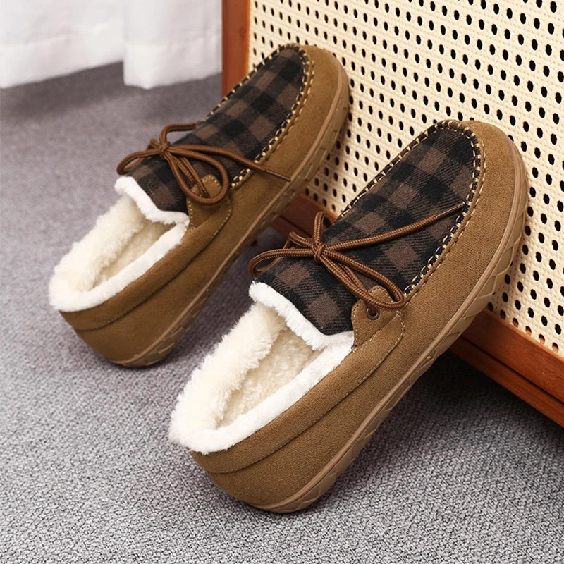 Mocassins Chaussons Doublés à Carreaux Marron pour Homme - Imagen 8