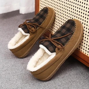 Mocassins Chaussons Doublés à Carreaux Marron pour Homme
