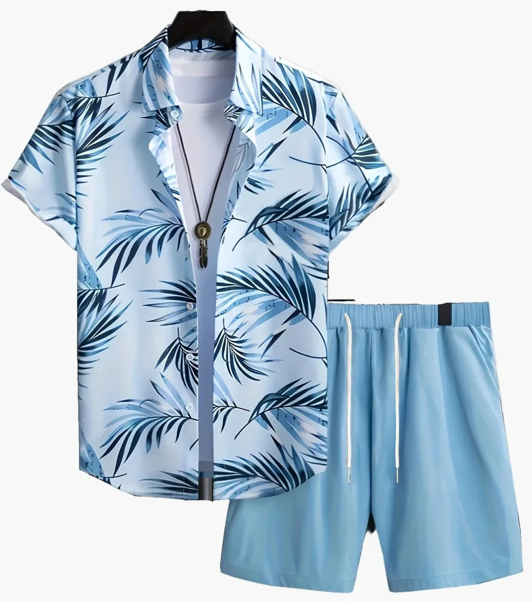 Ensemble Décontracté Estival pour Homme - Chemise Imprimée Palmiers & Short - Style Plage et Vacances - Imagen 4