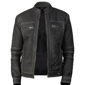 Chaqueta de motociclista de cuero genuino envejecido Dennis