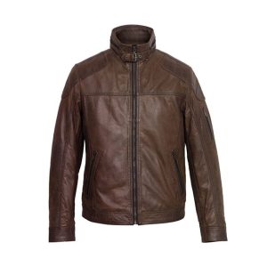 Chaqueta de hombre de cuero genuino encerado bicolor