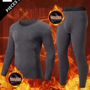 Ensemble Homme Thermique 2 Pièces Manches Longues et Legging Sport Couleur Unie