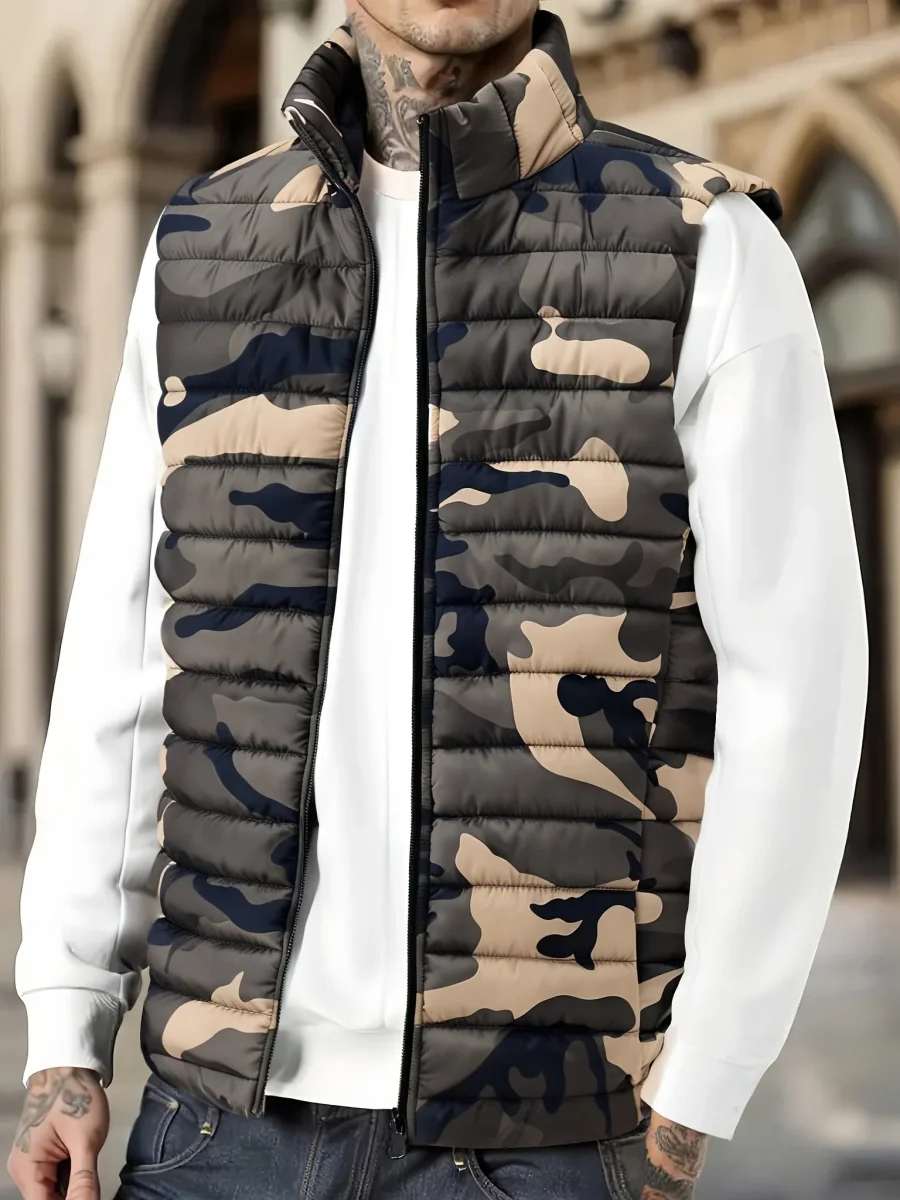 Doudoune sans manches homme matelassée motif camouflage vert militaire - Imagen 4