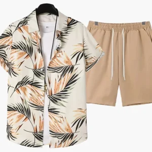 Ensemble Décontracté Estival pour Homme - Chemise Imprimée Palmiers & Short - Style Plage et Vacances