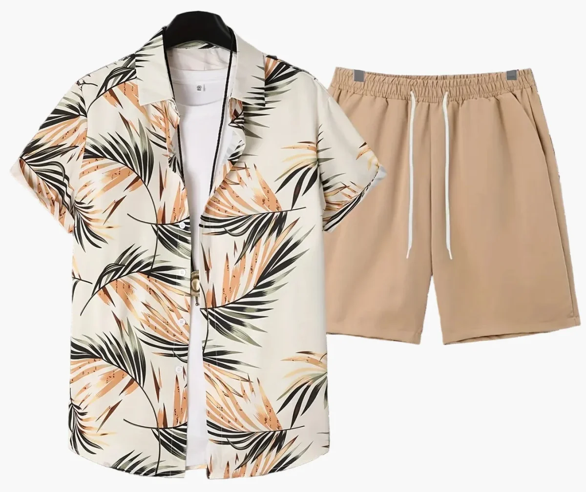 Ensemble Décontracté Estival pour Homme - Chemise Imprimée Palmiers & Short - Style Plage et Vacances - Imagen 2