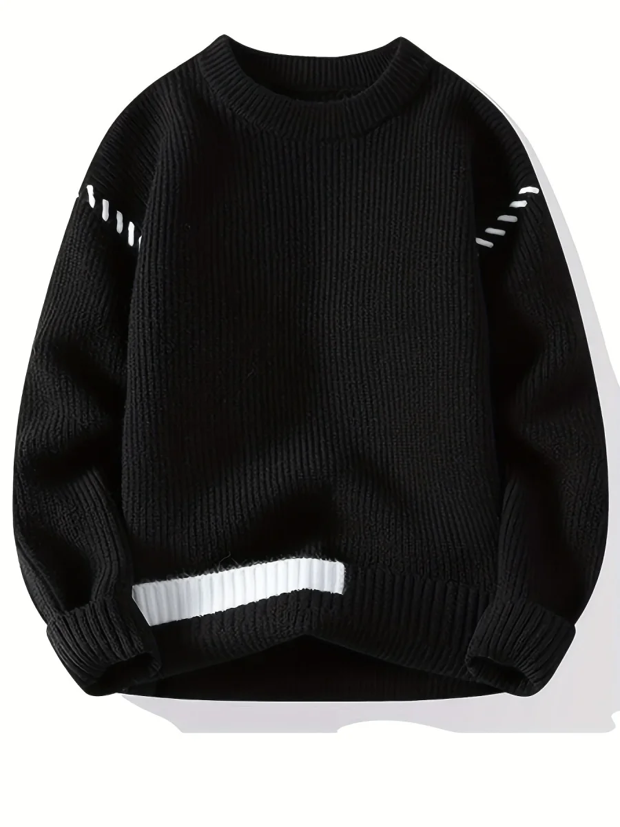 Pull col rond côtelé rouge avec détails contrastants - Imagen 3