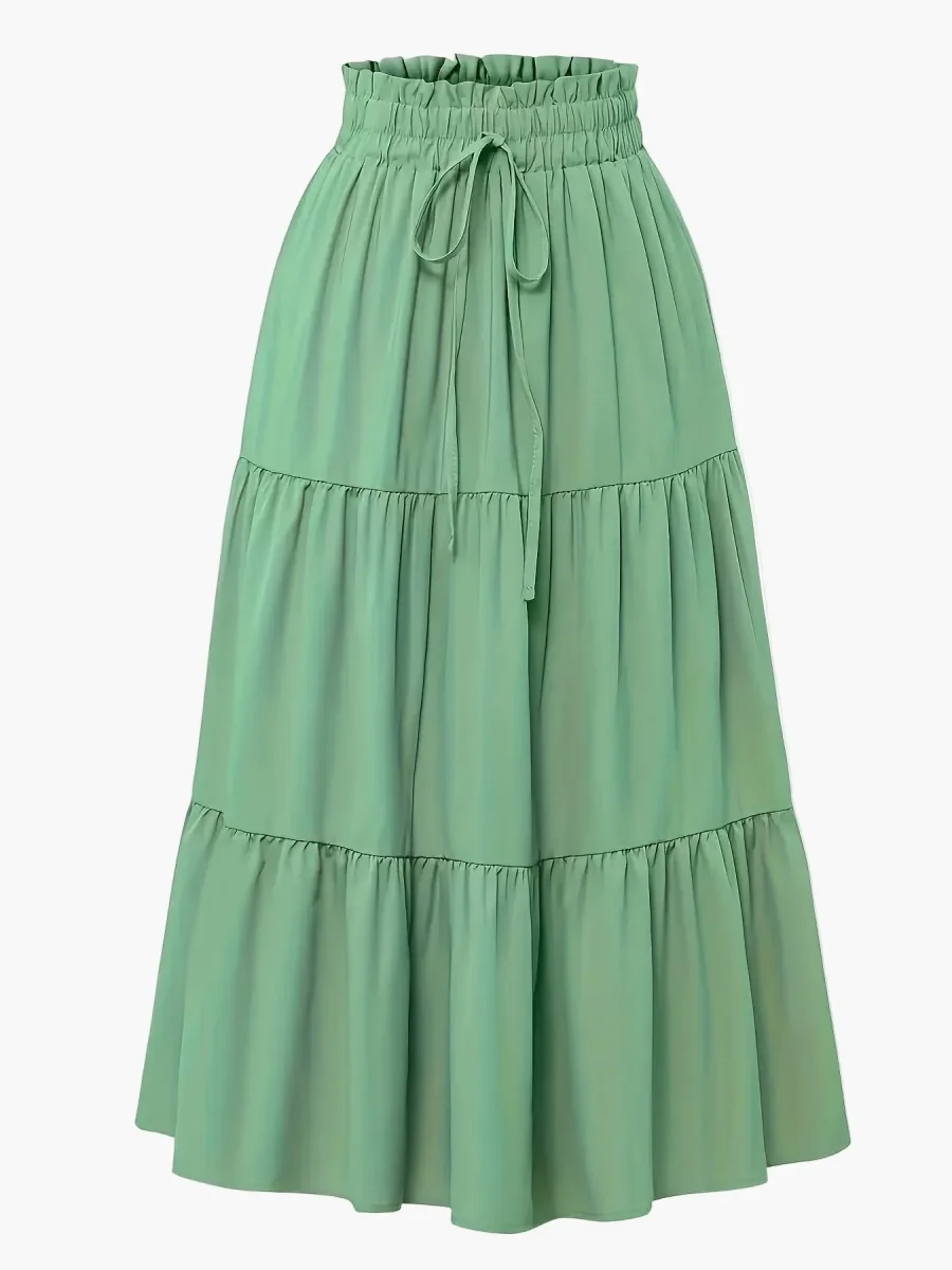 Jupe Longue Femme Élégante Taille Haute à Volants, Style Printemps Été, Idéale pour Loisirs et Sorties - Imagen 5