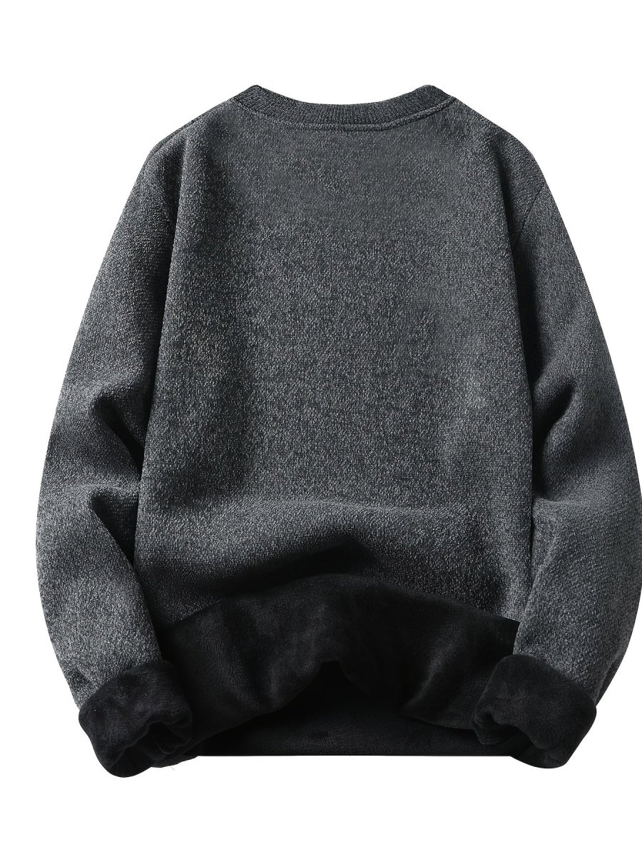 Sweat-shirt polaire homme à col rond, doublure chaude et côtelée, pull uni décontracté - Imagen 5
