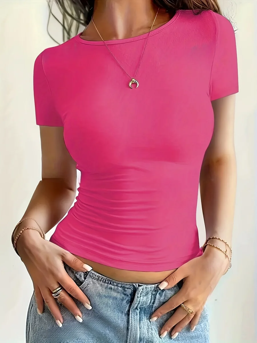 T-shirt femme manches courtes ajusté style casual chic pour toutes occasions - Imagen 9