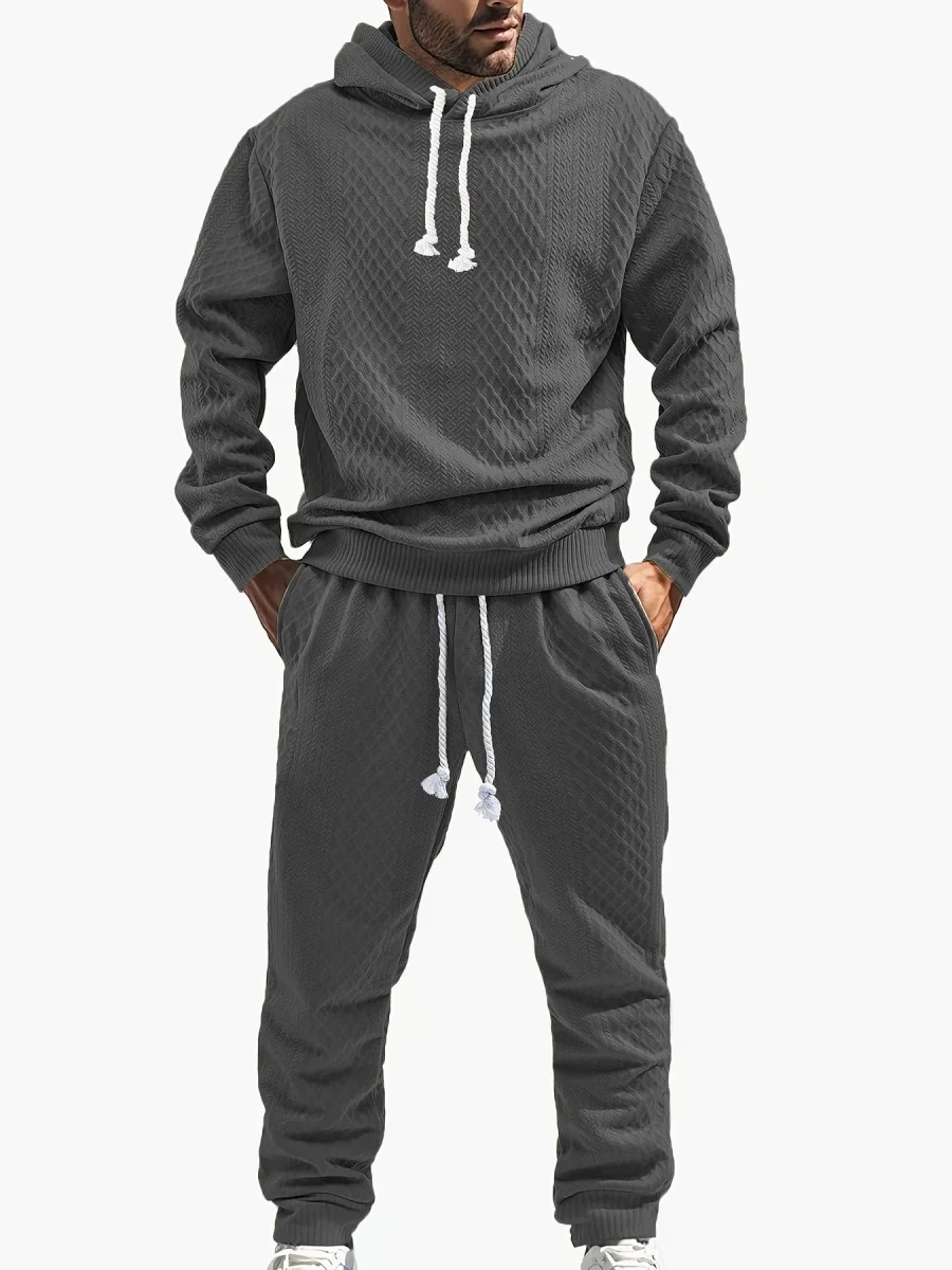 Ensemble Survêtement Homme à Capuche Texture Chevron et Losange – Style Décontracté - Imagen 4