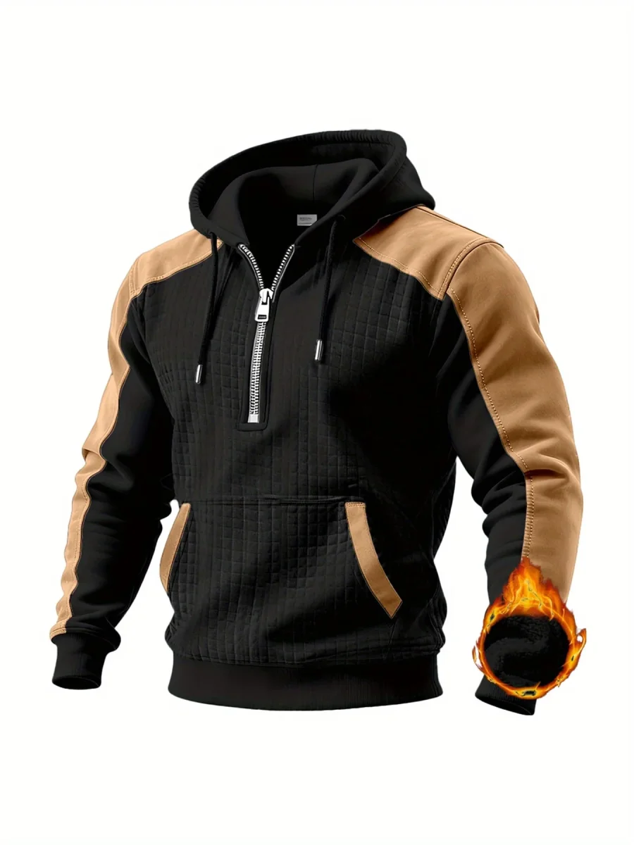 Sweat à Capuche Homme Bicolore Matelassé avec Fermeture Éclair et Poche Kangourou - Imagen 5