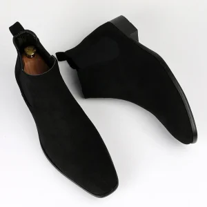 Bottes Chelsea pour homme en tissu aspect daim noir à bout pointu