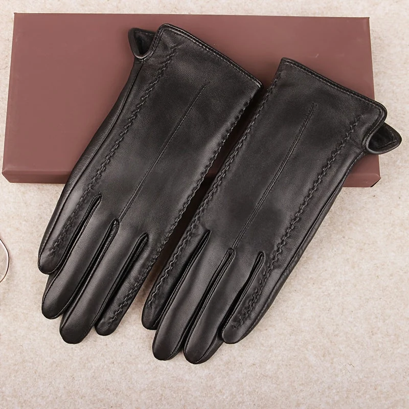 Gants noirs souples avec coutures décoratives pour femme - Imagen 5