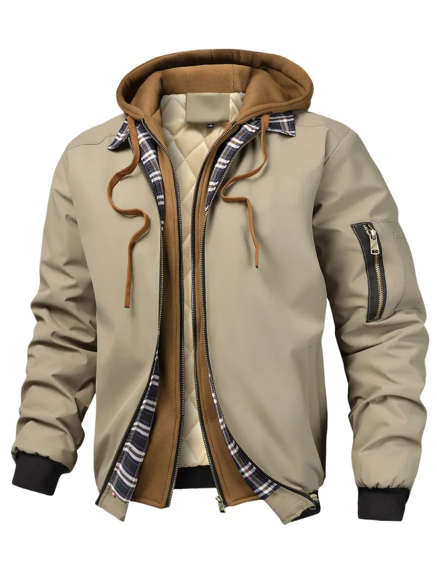 Veste homme style bombardier avec capuche et doublure matelassée amovible, beige - Imagen 2