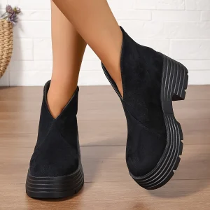 Bottes courtes compensées femme noires à semelle épaisse et fermeture éclair