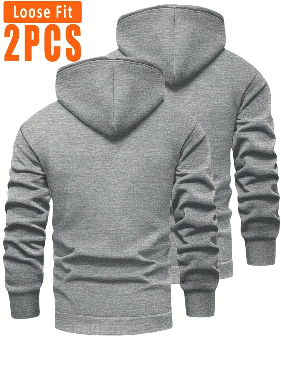 Lot de 2 Hoodies Homme Doublés Polaire Ajustement Ample avec Capuche et Poche Kangourou - Imagen 9