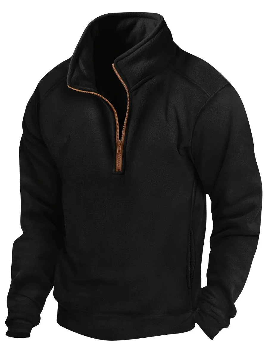 Polaire Homme Col Montant Bleu Marine Fermeture Éclair Marron - Imagen 6