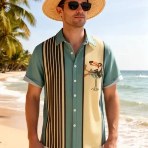 Chemise de plage décontractée homme style tropical à motif toucan – idéale pour l'été et les vacances