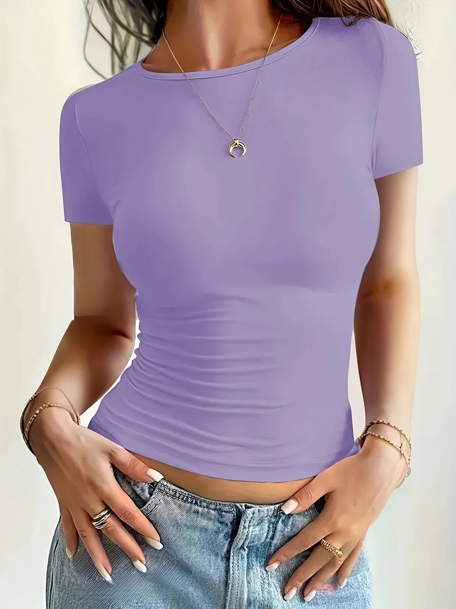 T-shirt femme manches courtes ajusté style casual chic pour toutes occasions - Imagen 7