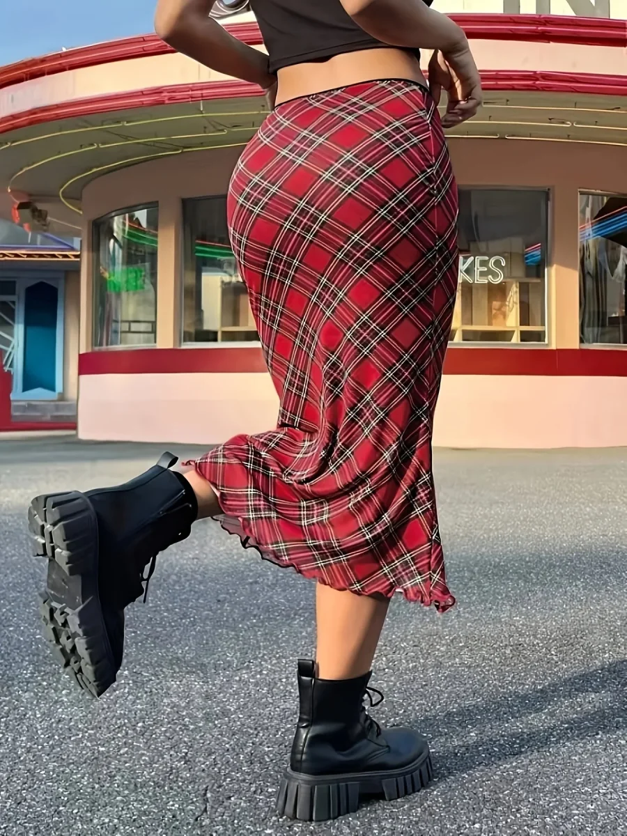 Jupe longue à carreaux géométriques style élégant pour femme - Imagen 5
