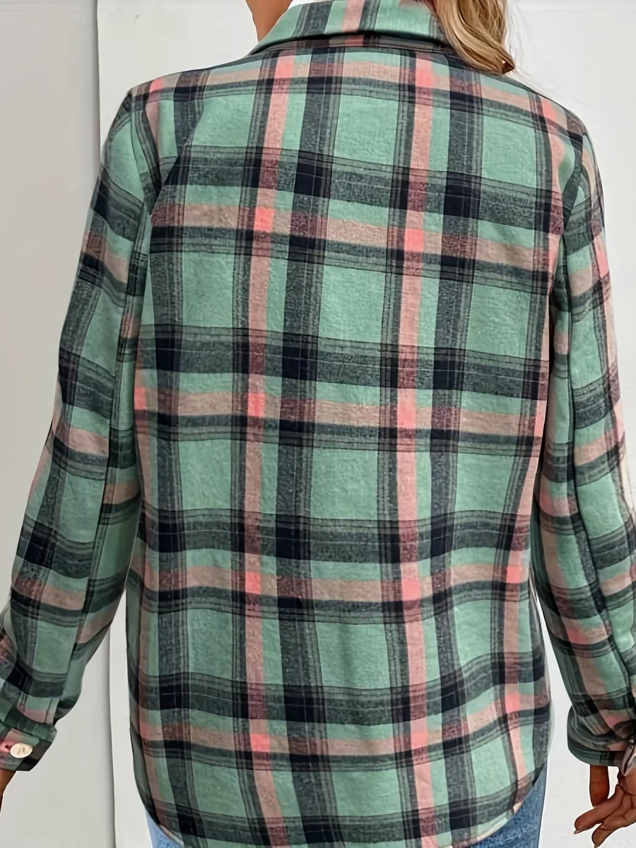Chemise Veste Femme à Carreaux Doublée Effet Mouton Vert Menthe Rouge - Imagen 5
