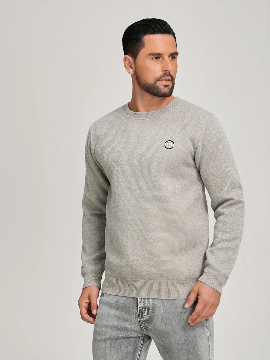 Sweat-shirt polaire homme à col rond, doublure chaude et côtelée, pull uni décontracté - Imagen 6