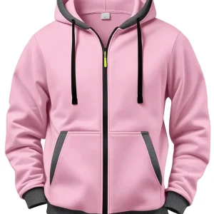 Sweat à Capuche Zippé Bicolore Homme avec Poches Kangourou et Cordon de Serrage
