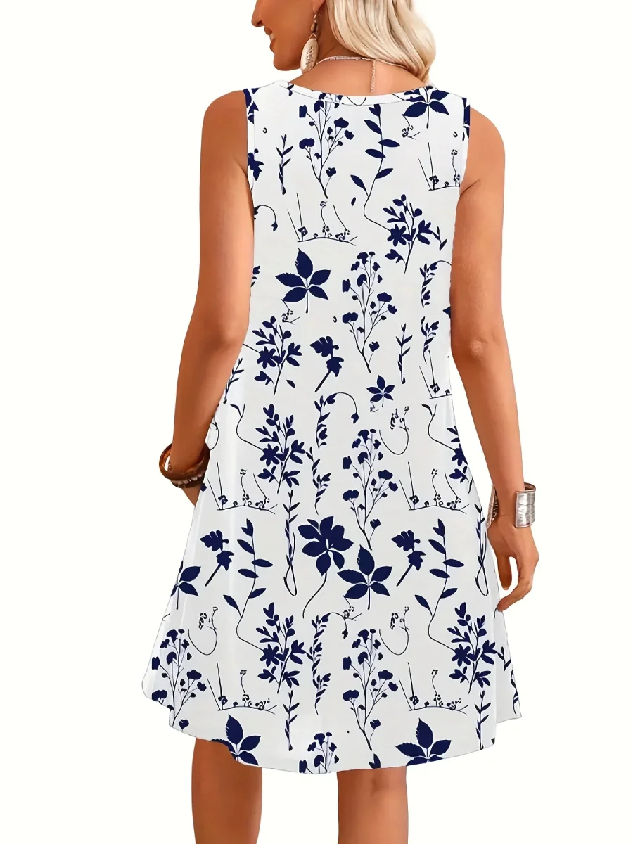 Robe d'été décontractée sans manches femme style floral chic - Imagen 9
