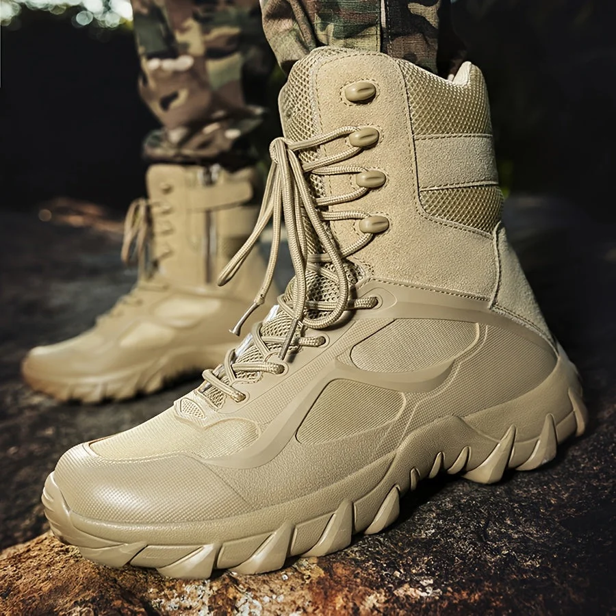 Bottes tactiques homme à lacets, couleur kaki ou noire, robustes, pour extérieur - Imagen 3
