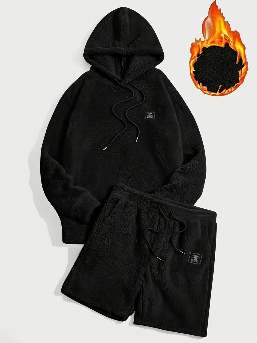 Ensemble Homme Doux Hoodie et Short Molletonné Gris Clair - Imagen 3