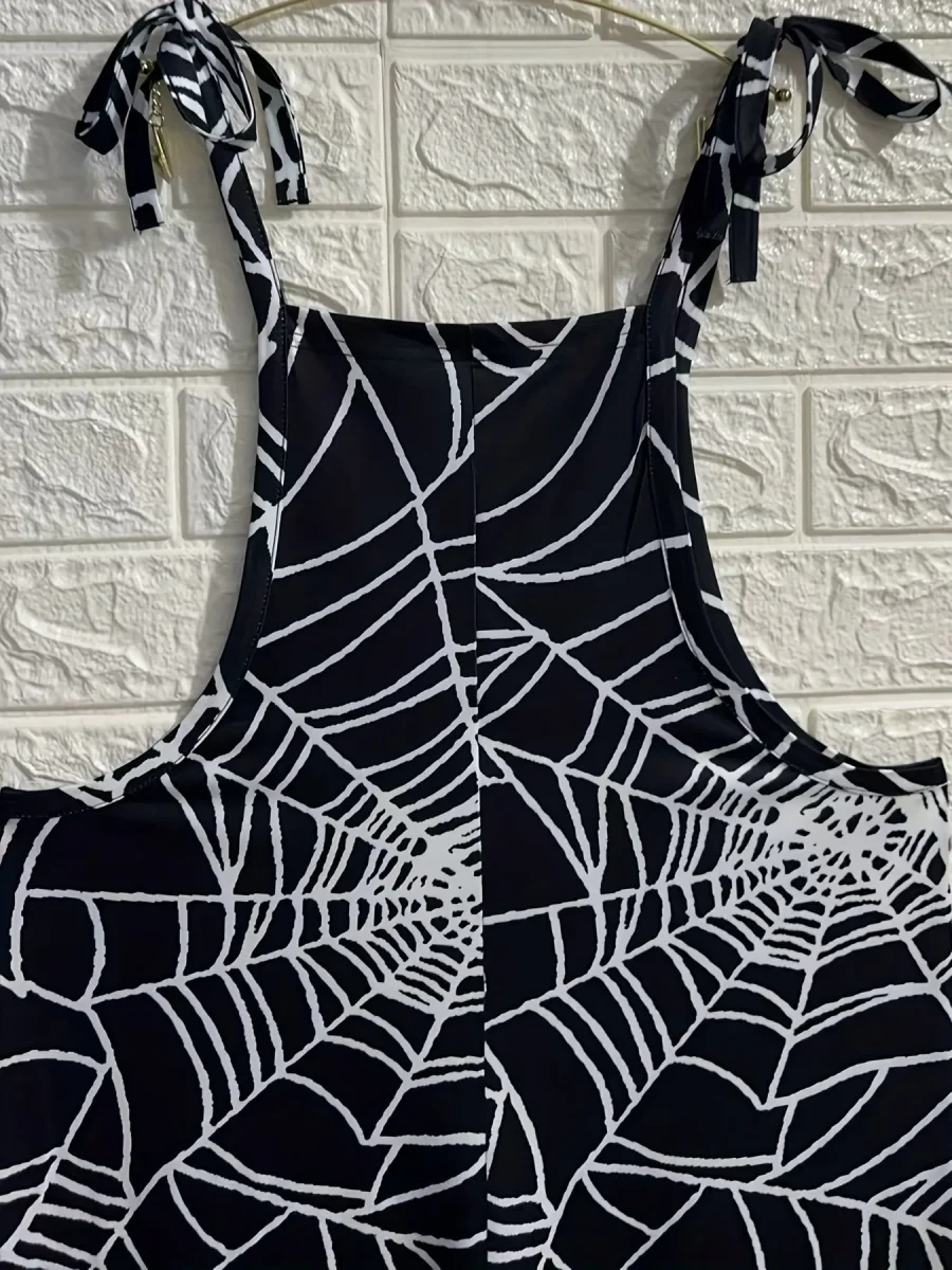Combinaison pantalon femme noire à motif toile d'araignée bretelles fines - Imagen 7