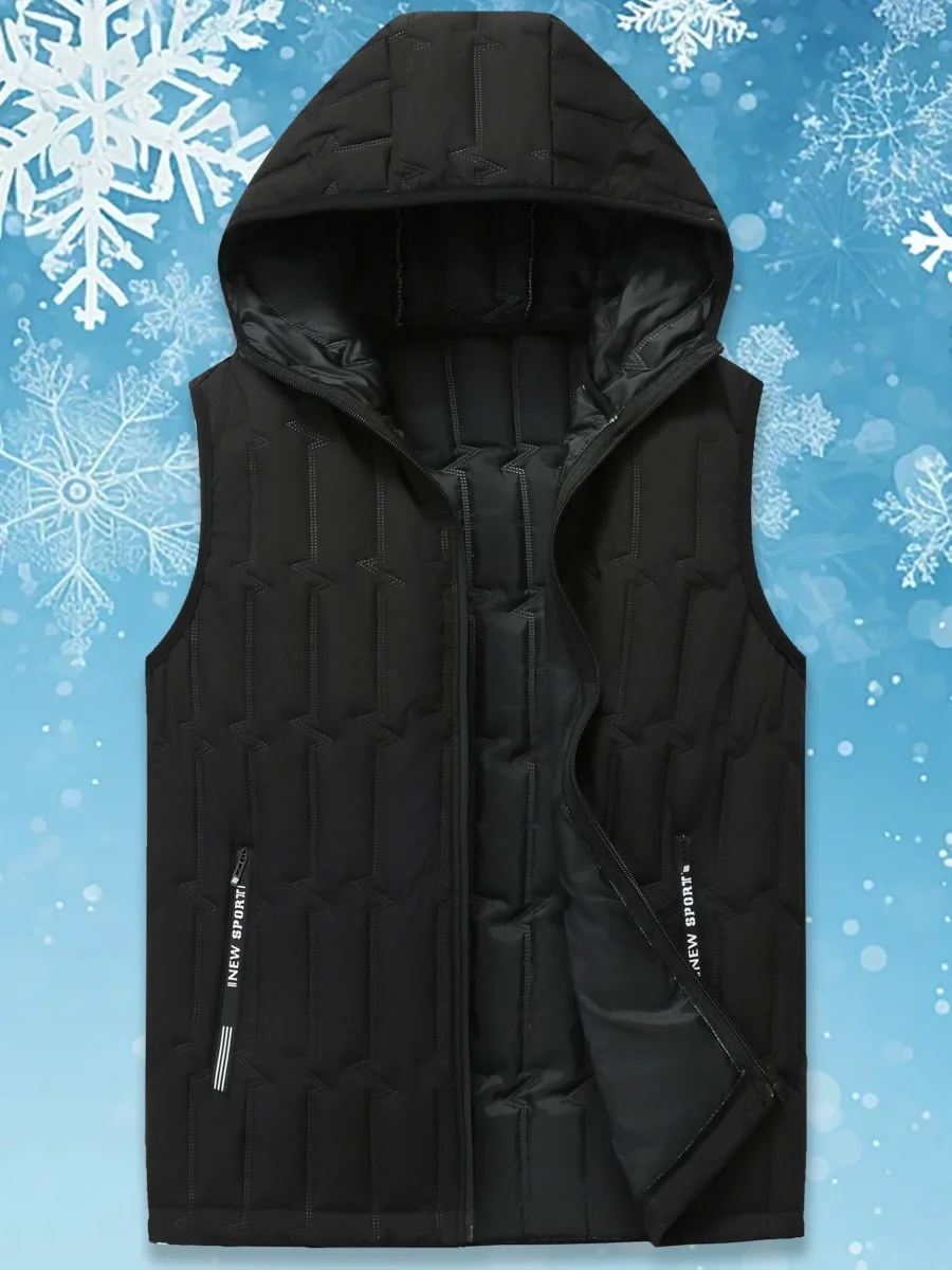Gilet matelassé sans manches à capuche pour homme, noir, fermeture éclair - Imagen 3