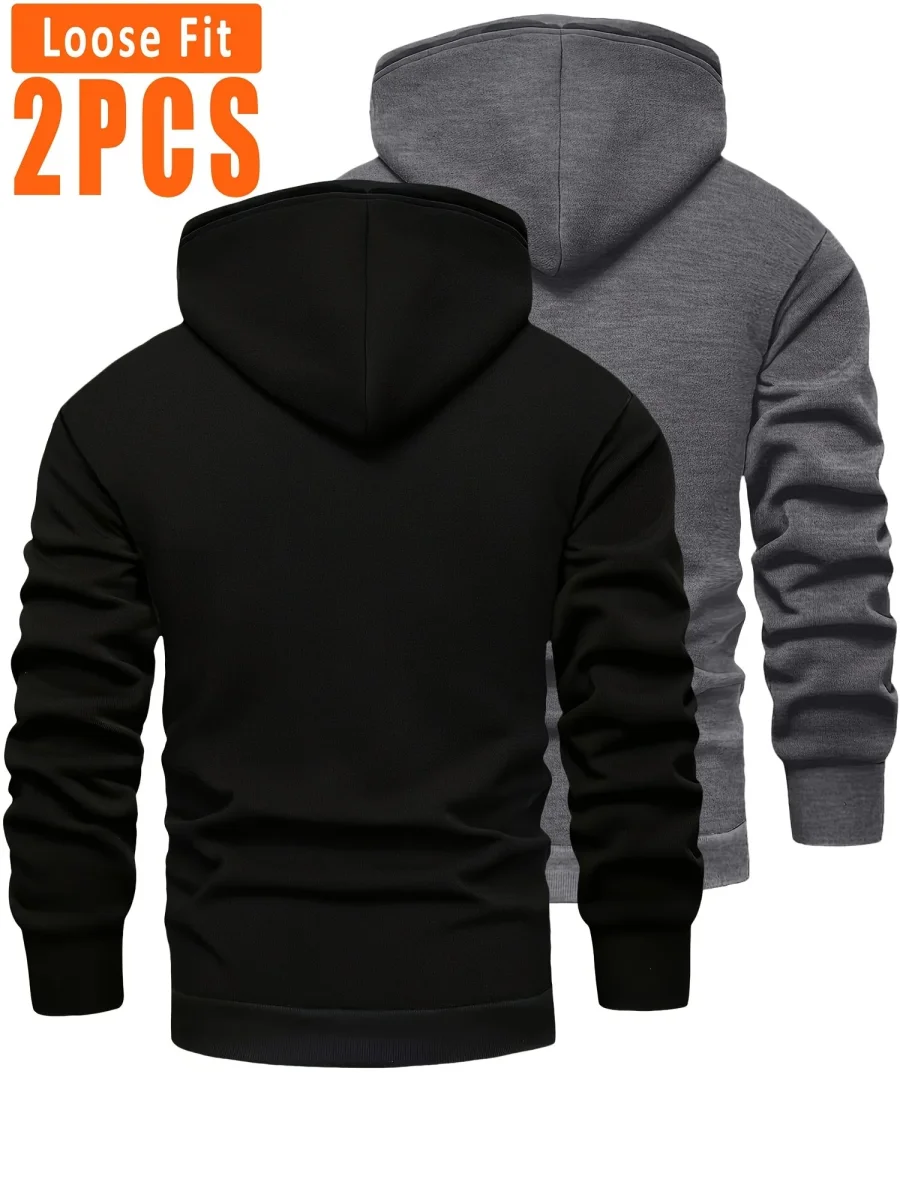 Lot de 2 Hoodies Homme Doublés Polaire Ajustement Ample avec Capuche et Poche Kangourou - Imagen 8