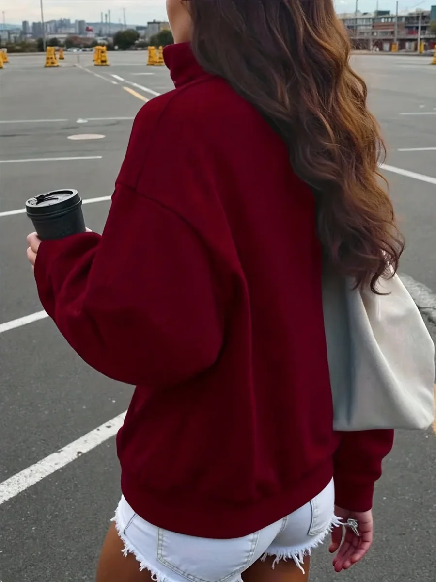 Sweat-shirt col zippé brodé Brooklyn à manches longues pour femme - Imagen 6