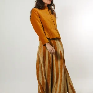 FALDA TERCIOPELO OCRE RAYAS