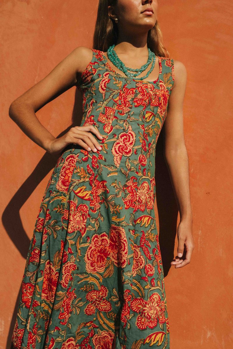 VESTIDO ALGODÓN VERDE - Imagen 3