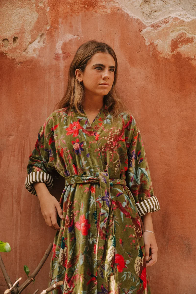 KIMONO TERCIOPELO VERDE OLIVA - Imagen 3
