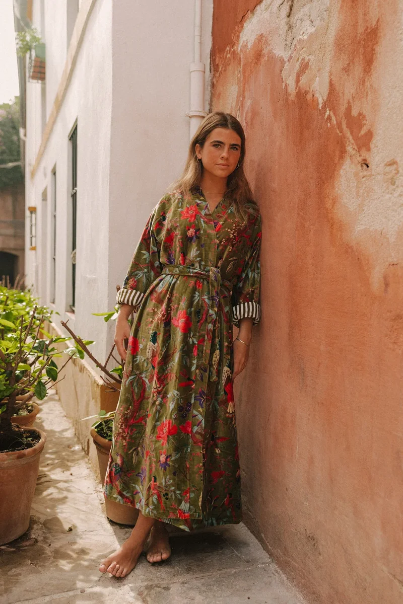 KIMONO TERCIOPELO VERDE OLIVA