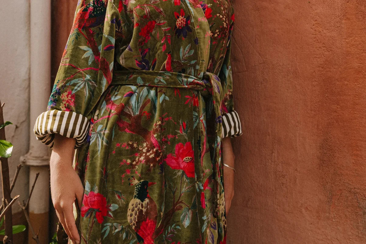 KIMONO TERCIOPELO VERDE OLIVA - Imagen 4