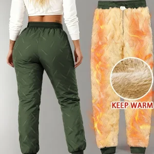 Pantalon de jogging femme doublé polaire chaud à taille élastique