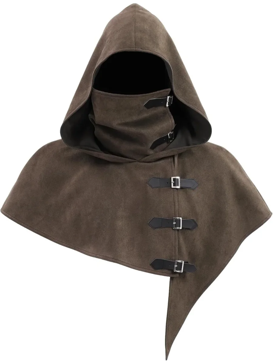 Capuche avec masque intégré et capeline à boucles – Style médiéval pour homme ou femme - Imagen 5